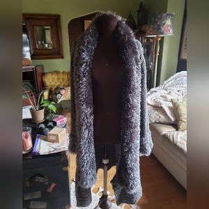 Noelle grey cardigan/sweater fringe-y faux fur one size